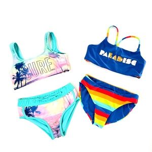 2 sets of Girls Swimsuit , reversible 2 piece Bathing suit size 10/12 EUC